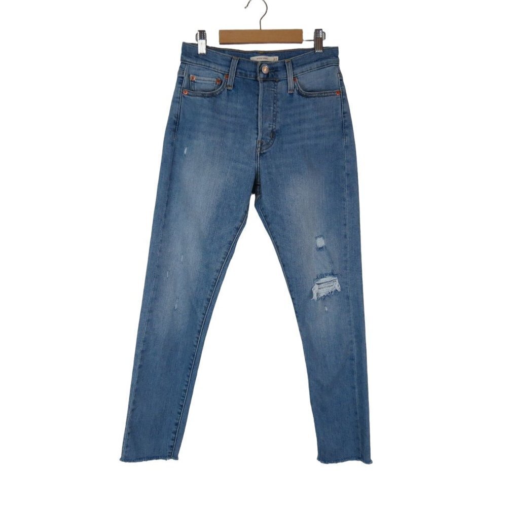 LEVI'S Women's Medium Wash High Rise Wedgie Skinny Jeans 27 Distressed Fray Hem